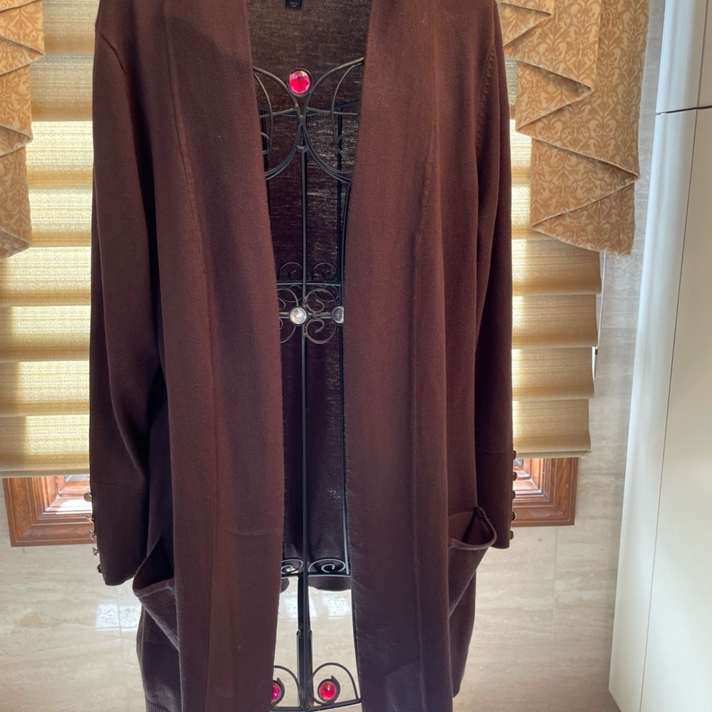 JM Collection Brown Long Sleeve Open Front Cardigan Sweater Size Large